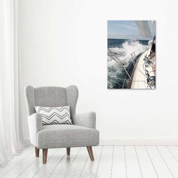 Quadro di vetro verticale Uno yacht in mare