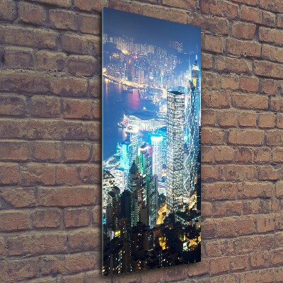 Quadro di vetro verticale Hong Kong di notte