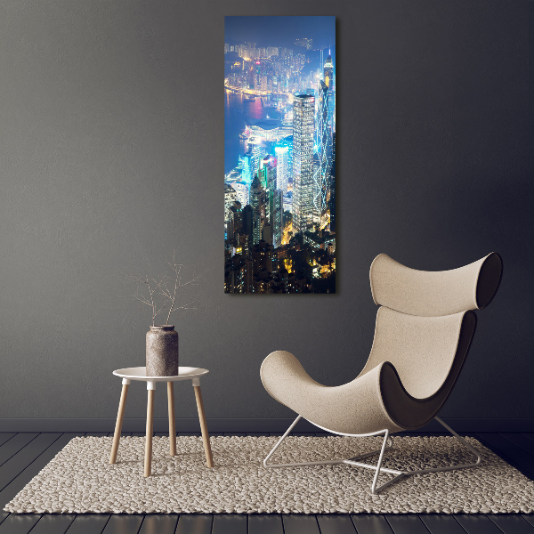 Quadro di vetro verticale Hong Kong di notte