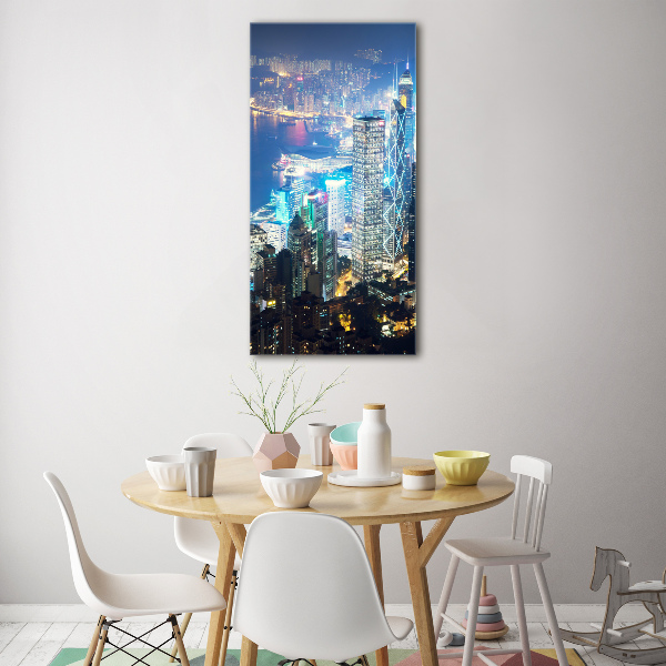 Quadro di vetro verticale Hong Kong di notte