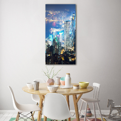 Quadro di vetro verticale Hong Kong di notte