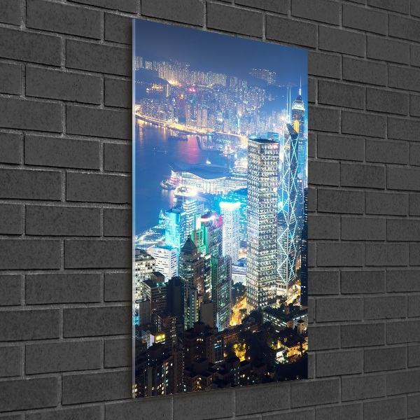 Quadro di vetro verticale Hong Kong di notte