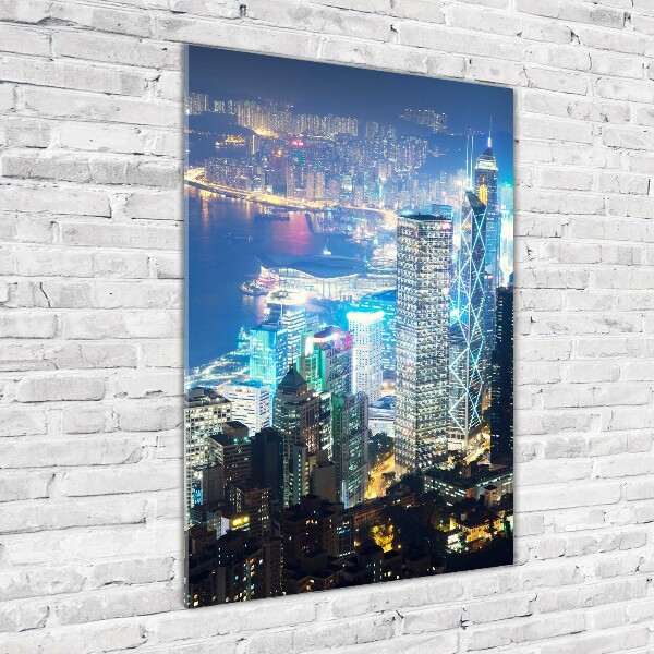 Quadro di vetro verticale Hong Kong di notte