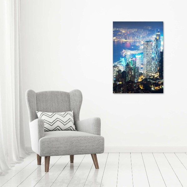 Quadro di vetro verticale Hong Kong di notte
