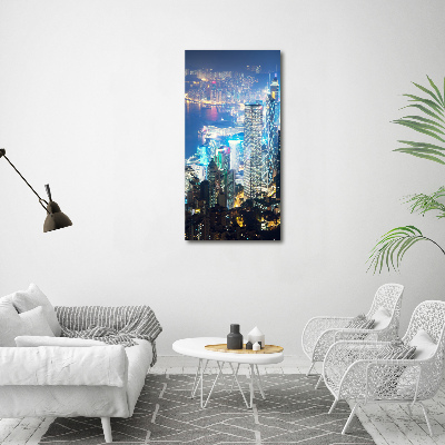 Quadro di vetro verticale Hong Kong di notte