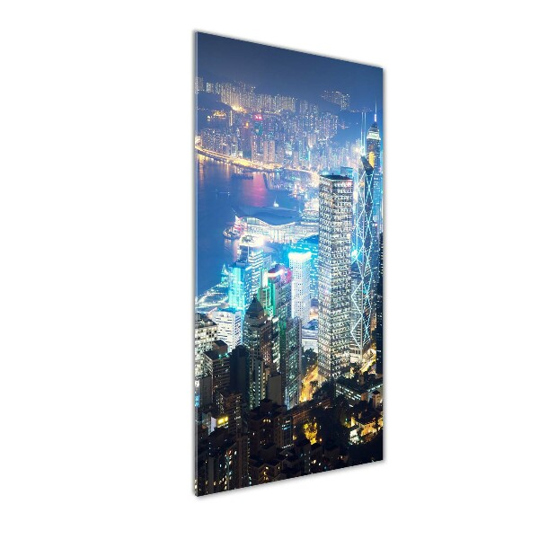 Quadro di vetro verticale Hong Kong di notte