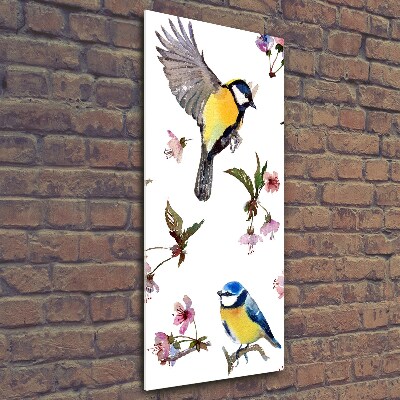 Quadro vetro verticale Uccelli e fiori