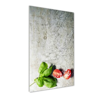 Quadro stampa su vetro verticale Pomodori e basilico