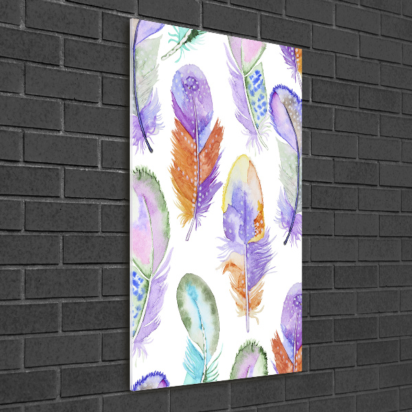 Quadro vetro verticale Piume colorate