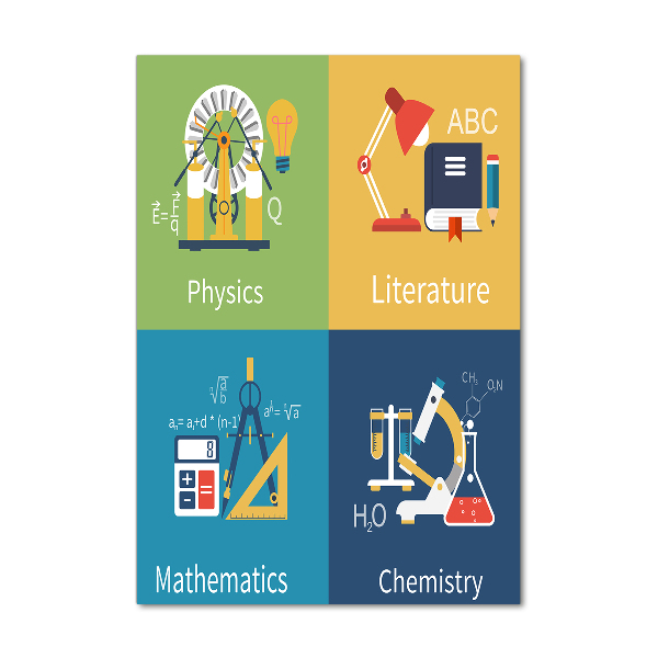 Quadro stampa su vetro verticale Materie scolastiche