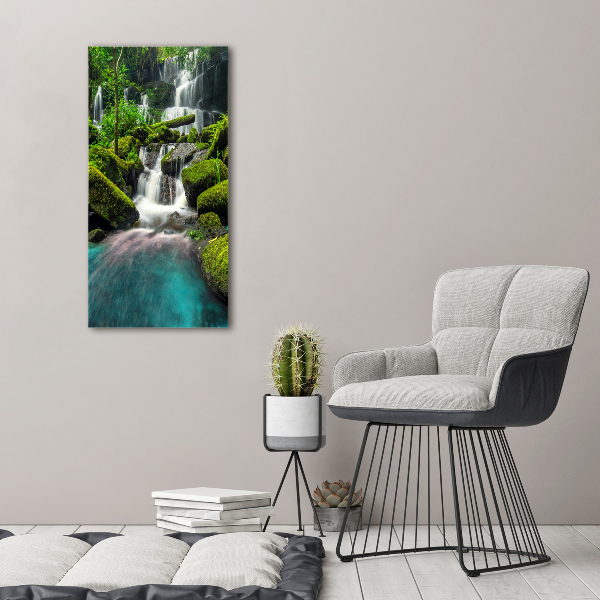 Quadro in vetro verticale Cascata nella giungla
