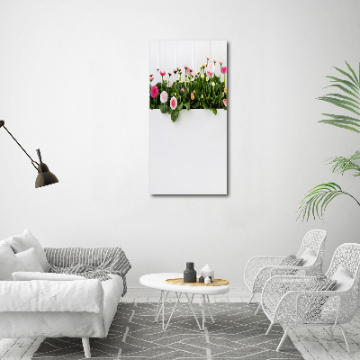 Quadro di vetro verticale Margherite rosa