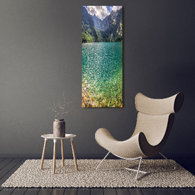 Quadro di vetro verticale Lago tra le montagne