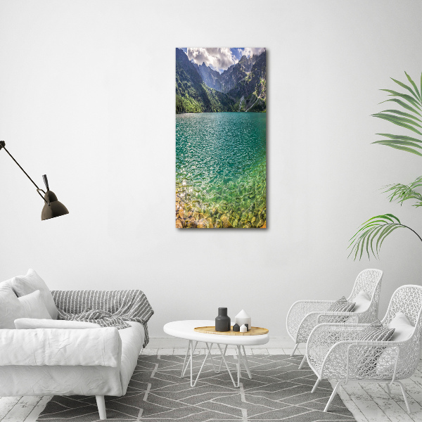 Quadro di vetro verticale Lago tra le montagne