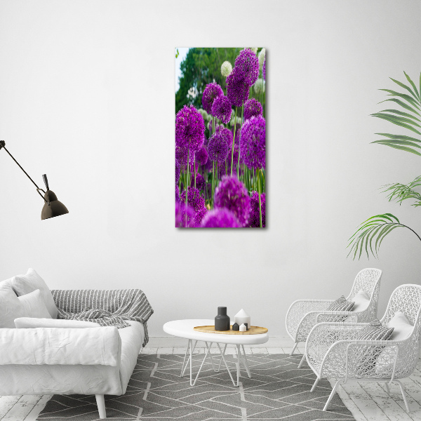 Quadro stampa su vetro verticale Fiori d'aglio