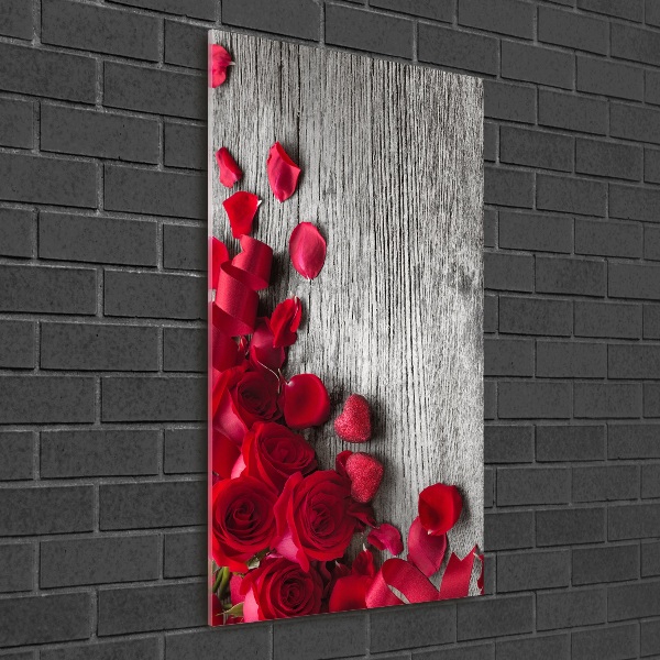 Quadro di vetro verticale Rose rosse