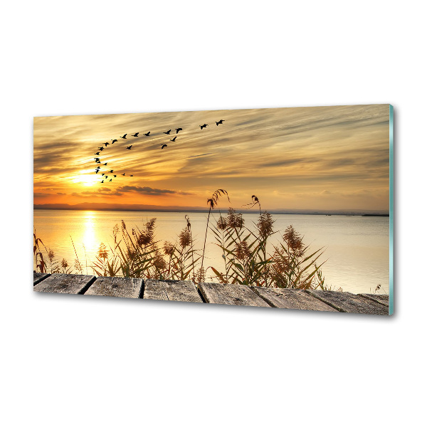 Pannello paraschizzi cucina con stampa raffigurante un molo sul lago