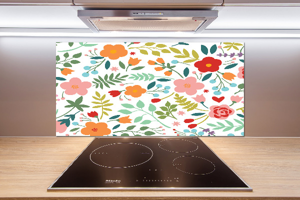 Rivestimento parete cucina con illustrazione di fiori