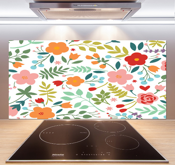 Rivestimento parete cucina con illustrazione di fiori