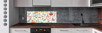 Rivestimento parete cucina con illustrazione di fiori