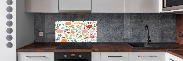 Rivestimento parete cucina con illustrazione di fiori