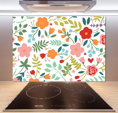 Rivestimento parete cucina con illustrazione di fiori