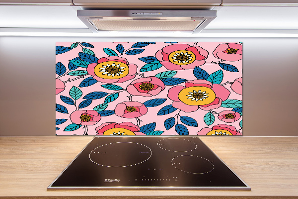 Pannello retrocucina con motivo di fiori rosa