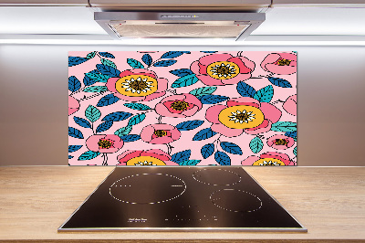 Pannello retrocucina con motivo di fiori rosa