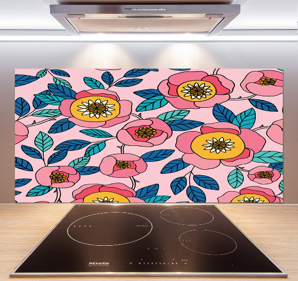 Pannello retrocucina con motivo di fiori rosa