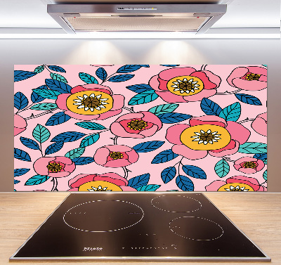 Pannello retrocucina con motivo di fiori rosa