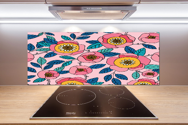 Pannello retrocucina con motivo di fiori rosa
