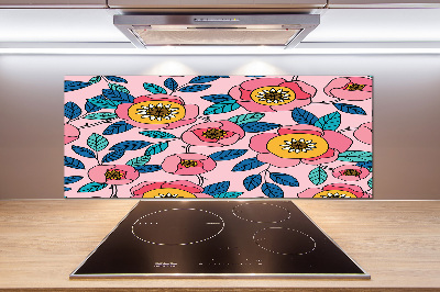 Pannello retrocucina con motivo di fiori rosa