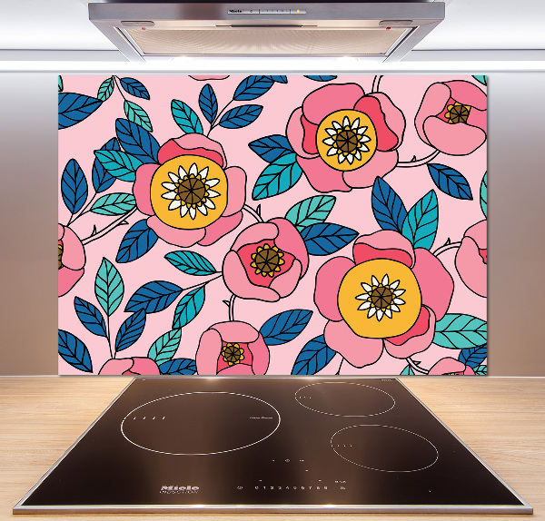 Pannello retrocucina con motivo di fiori rosa