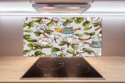 Pannello paraschizzi cucina con decorazione a fiori e uccelli