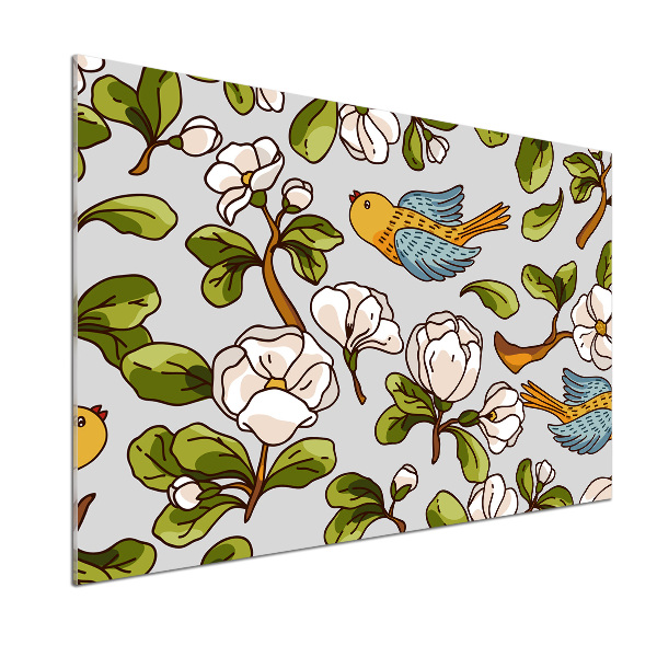 Pannello paraschizzi cucina con decorazione a fiori e uccelli