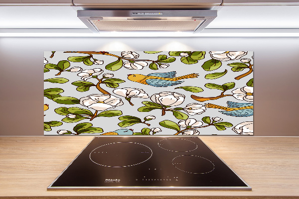 Pannello paraschizzi cucina con decorazione a fiori e uccelli