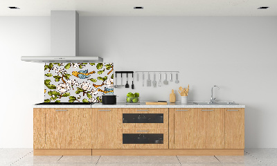 Pannello paraschizzi cucina con decorazione a fiori e uccelli