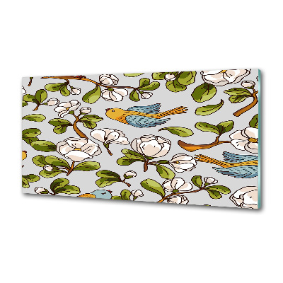 Pannello paraschizzi cucina con decorazione a fiori e uccelli