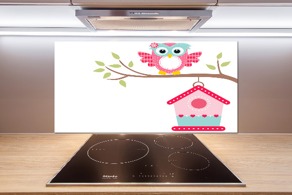 Rivestimento parete cucina con motivo di un gufo su un ramo