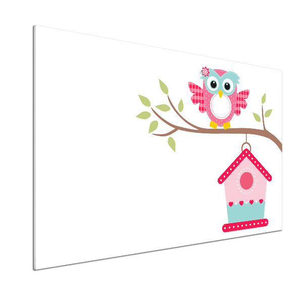 Rivestimento parete cucina con motivo di un gufo su un ramo