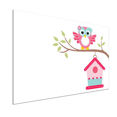 Rivestimento parete cucina con motivo di un gufo su un ramo