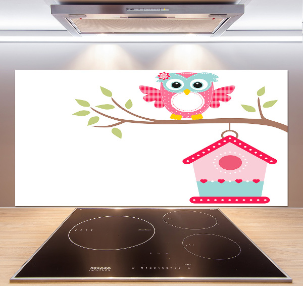 Rivestimento parete cucina con motivo di un gufo su un ramo