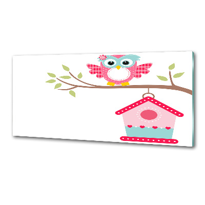 Rivestimento parete cucina con motivo di un gufo su un ramo