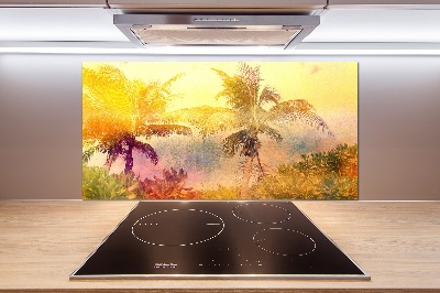 Rivestimento parete cucina con motivo di palme colorate