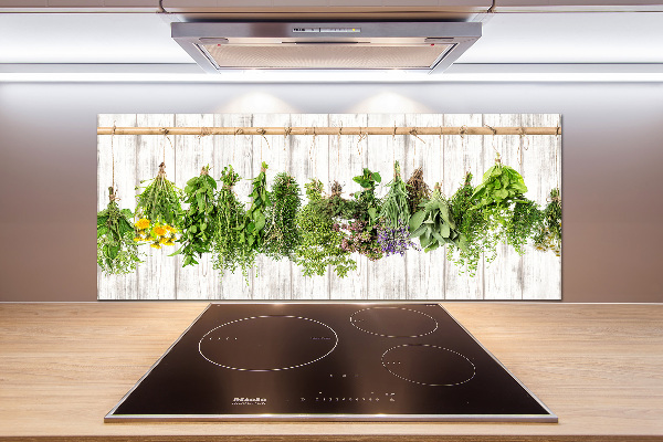 Pannello paraschizzi cucina con motivo di erbe aromatiche su sfondo a filo