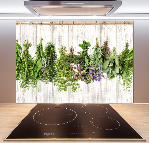 Pannello paraschizzi cucina con motivo di erbe aromatiche su sfondo a filo