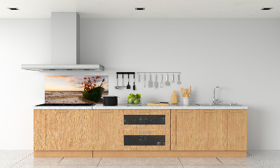 Rivestimento parete cucina con stampa a tema barca da pesca sulla spiaggia