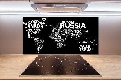 Rivestimento parete cucina con stampa a mappa del mondo e sottotitoli