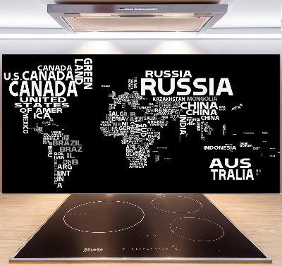 Rivestimento parete cucina con stampa a mappa del mondo e sottotitoli