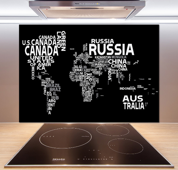 Rivestimento parete cucina con stampa a mappa del mondo e sottotitoli